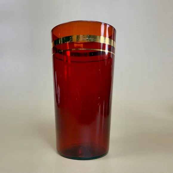 Vintage Ruby Red Glass Tumblers with Gold Design – Set of 4 - Picture 5 of 16
